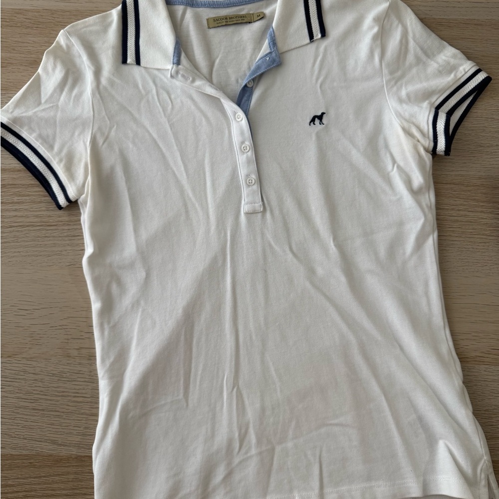 Sacoor Brothers White Polo Shirt with Navy Accents